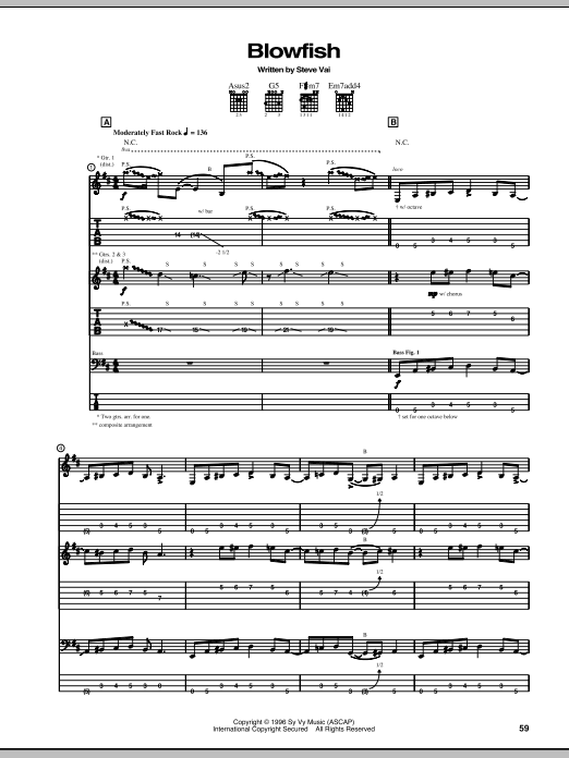 Download Steve Vai Blowfish Sheet Music and learn how to play Guitar Tab PDF digital score in minutes