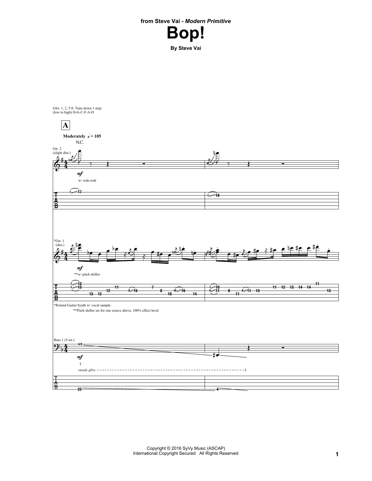 Download Steve Vai Bop! Sheet Music and learn how to play Guitar Tab PDF digital score in minutes