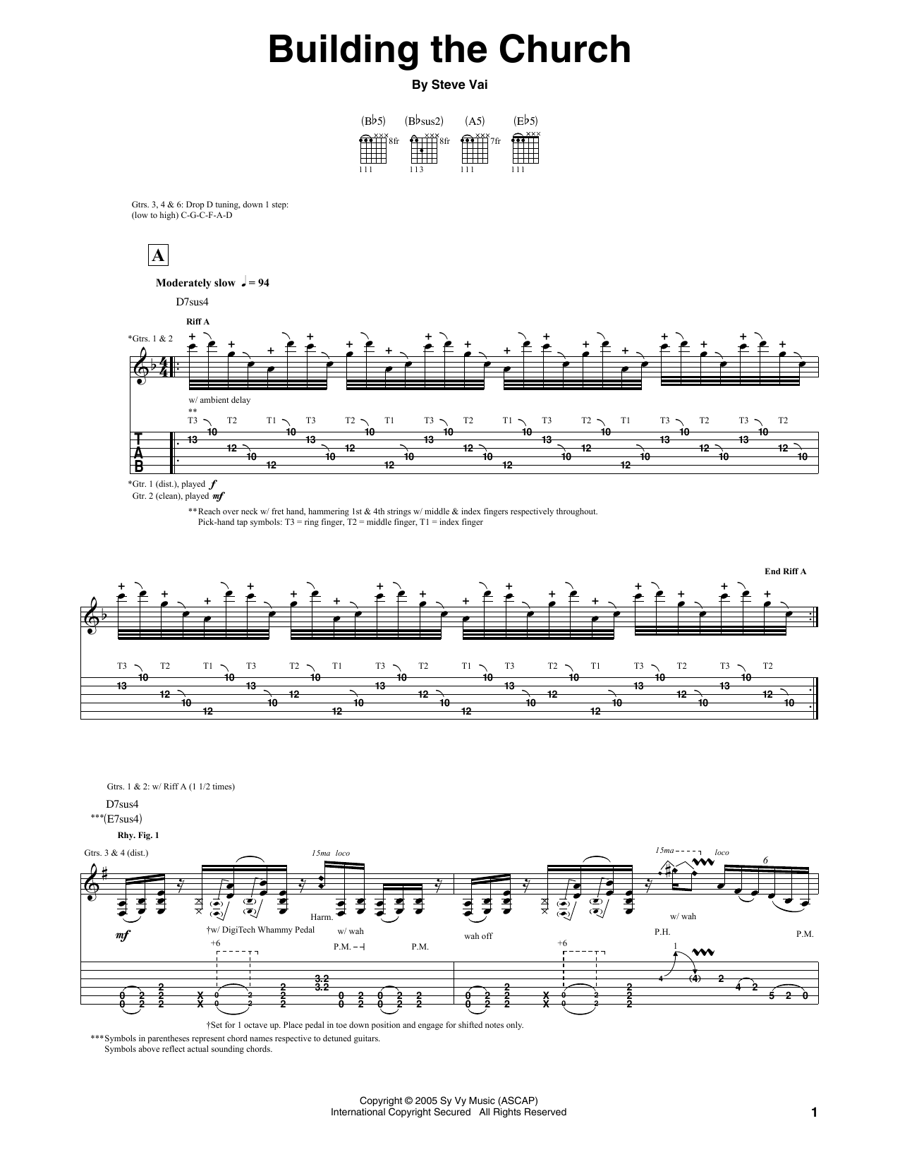 Download Steve Vai Building The Church Sheet Music and learn how to play Guitar Tab PDF digital score in minutes