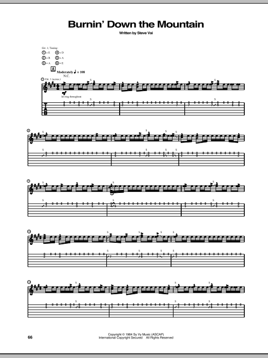 Download Steve Vai Burnin' Down The Mountain Sheet Music and learn how to play Guitar Tab PDF digital score in minutes