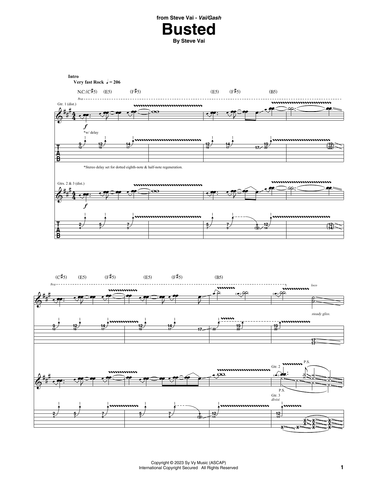 Download Steve Vai Busted Sheet Music and learn how to play Guitar Tab PDF digital score in minutes