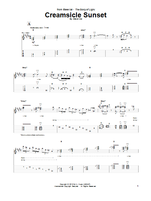 Download Steve Vai Creamsicle Sunset Sheet Music and learn how to play Guitar Tab PDF digital score in minutes