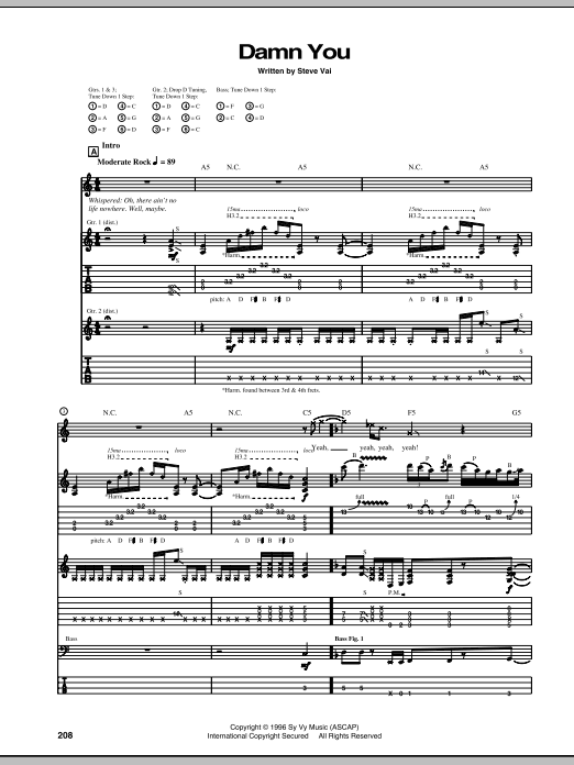 Download Steve Vai Damn You Sheet Music and learn how to play Guitar Tab PDF digital score in minutes