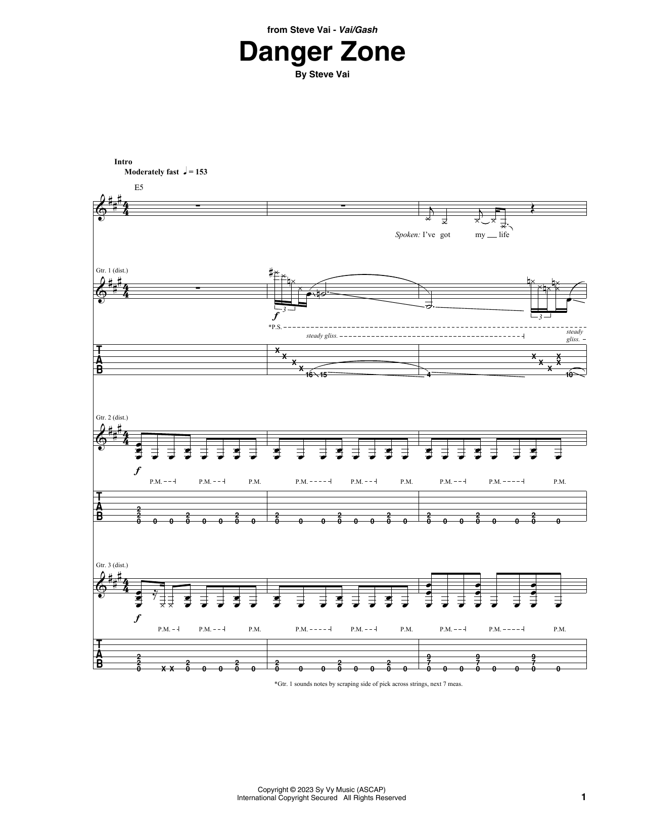 Download Steve Vai Danger Zone Sheet Music and learn how to play Guitar Tab PDF digital score in minutes