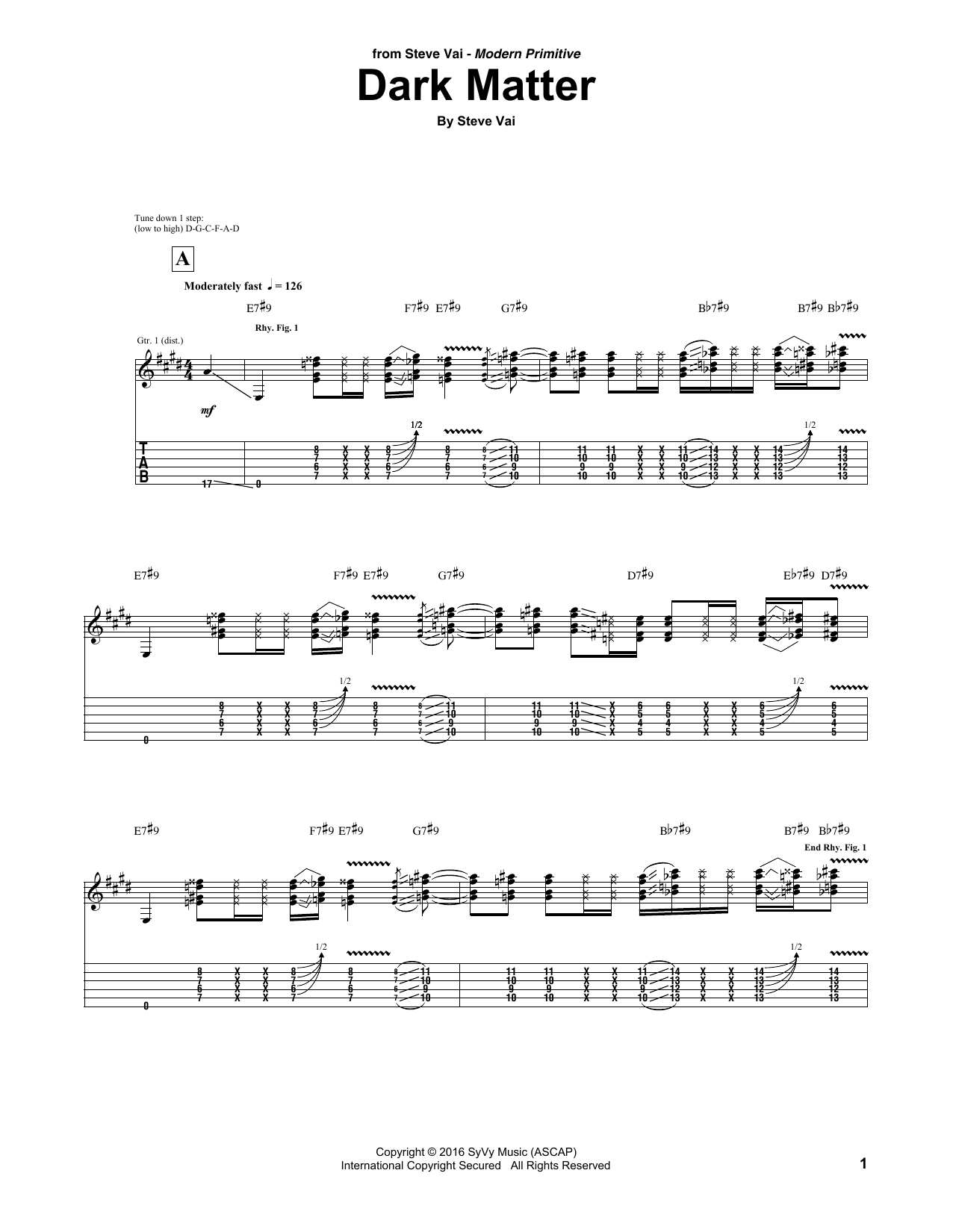 Download Steve Vai Dark Matter Sheet Music and learn how to play Guitar Tab PDF digital score in minutes