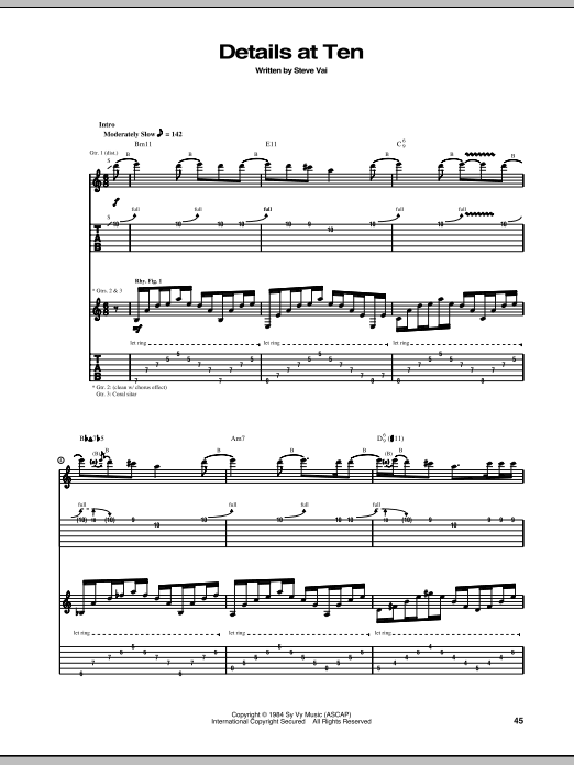 Download Steve Vai Details At Ten Sheet Music and learn how to play Guitar Tab PDF digital score in minutes