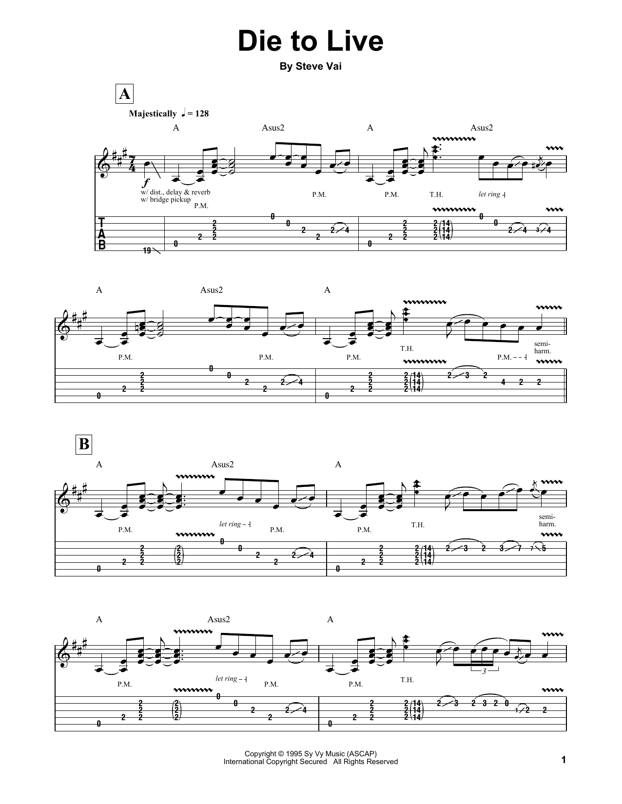 Download Steve Vai Die To Live Sheet Music and learn how to play Guitar Tab PDF digital score in minutes