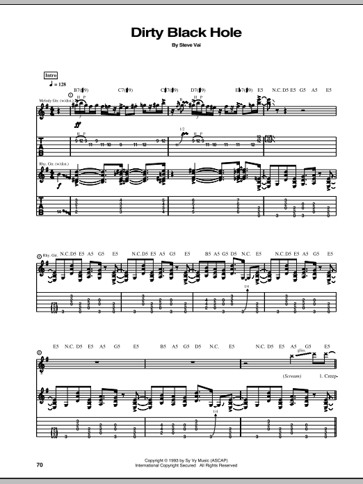 Download Steve Vai Dirty Black Hole Sheet Music and learn how to play Guitar Tab PDF digital score in minutes