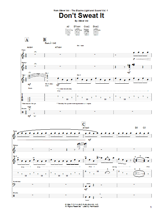 Download Steve Vai Don't Sweat It Sheet Music and learn how to play Guitar Tab PDF digital score in minutes