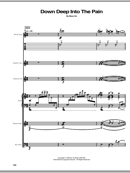 Download Steve Vai Down Deep Into The Pain Sheet Music and learn how to play Guitar Tab PDF digital score in minutes