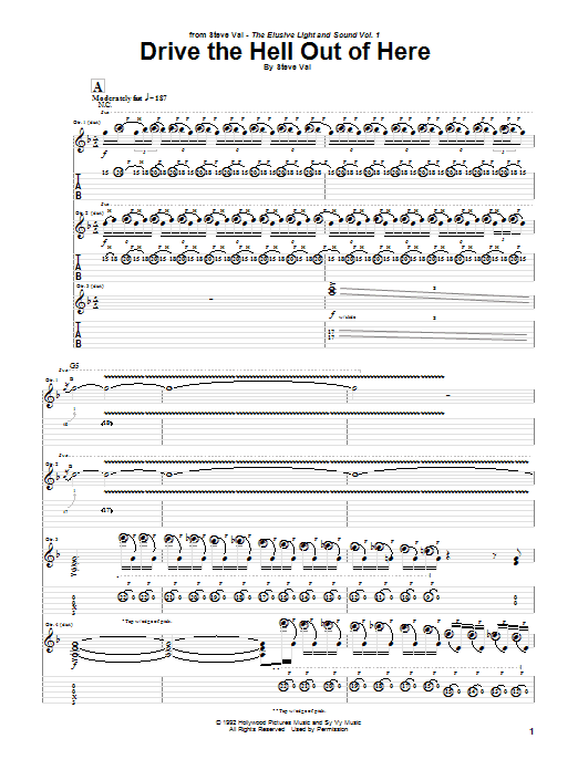 Download Steve Vai Drive The Hell Out Of Here Sheet Music and learn how to play Guitar Tab PDF digital score in minutes