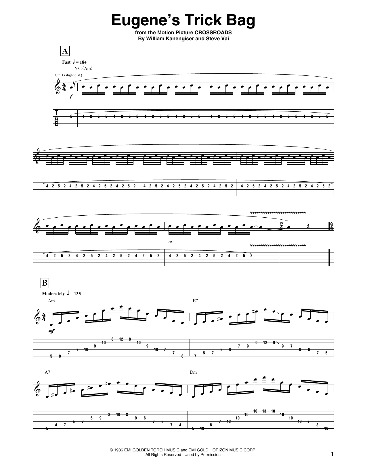 Download Steve Vai Eugene's Trick Bag Sheet Music and learn how to play Guitar Tab PDF digital score in minutes