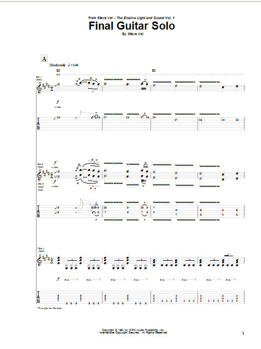 Download Steve Vai Final Guitar Solo Sheet Music and learn how to play Guitar Tab PDF digital score in minutes