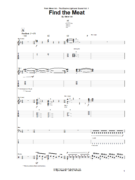 Download Steve Vai Find The Meat Sheet Music and learn how to play Guitar Tab PDF digital score in minutes