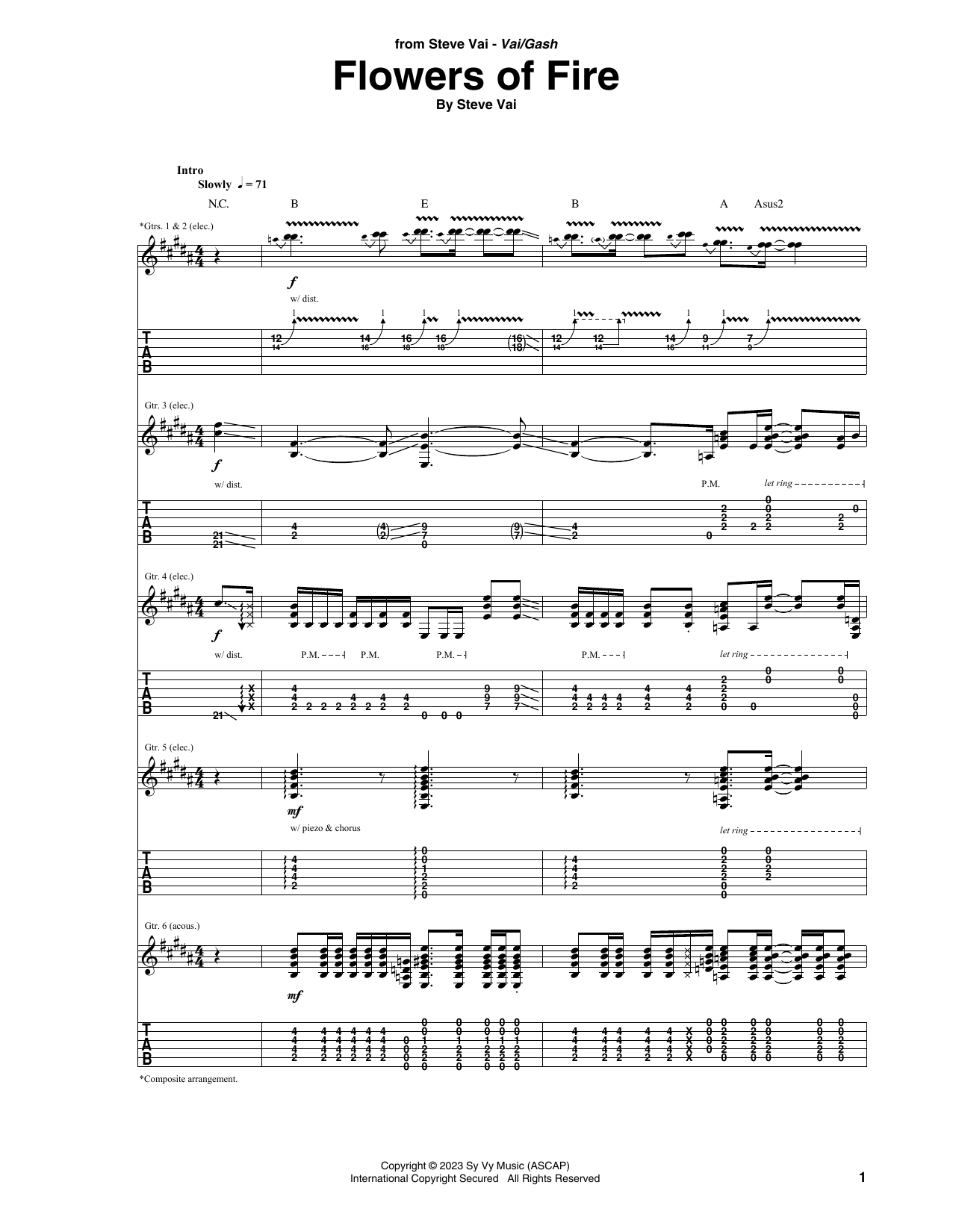 Download Steve Vai Flowers Of Fire Sheet Music and learn how to play Guitar Tab PDF digital score in minutes