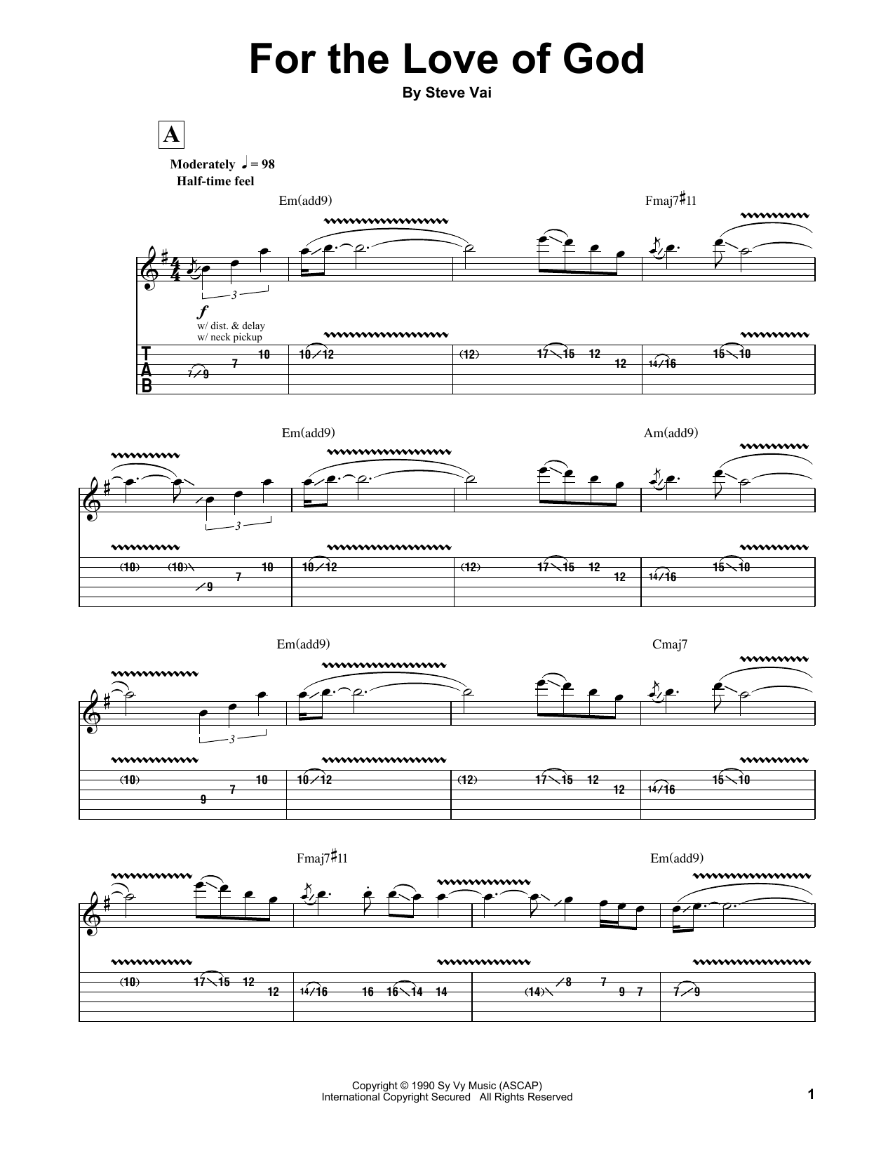 Download Steve Vai For The Love Of God Sheet Music and learn how to play Guitar Tab PDF digital score in minutes