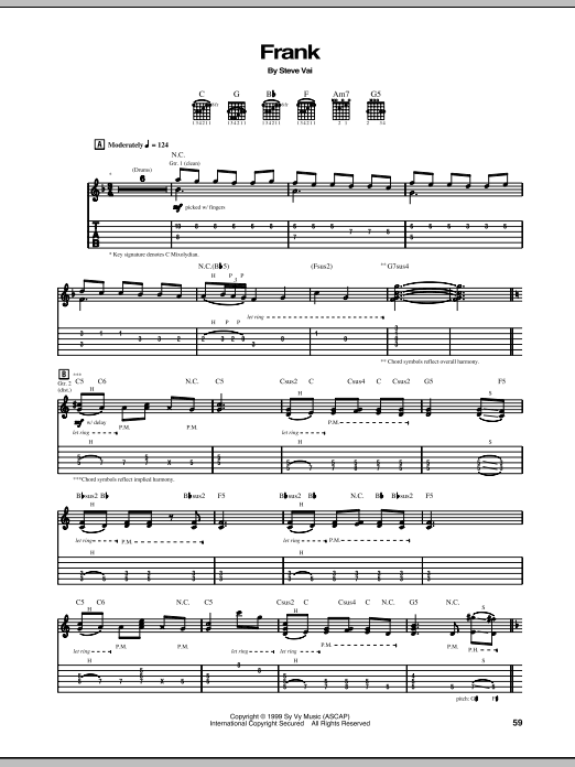 Download Steve Vai Frank Sheet Music and learn how to play Guitar Tab PDF digital score in minutes