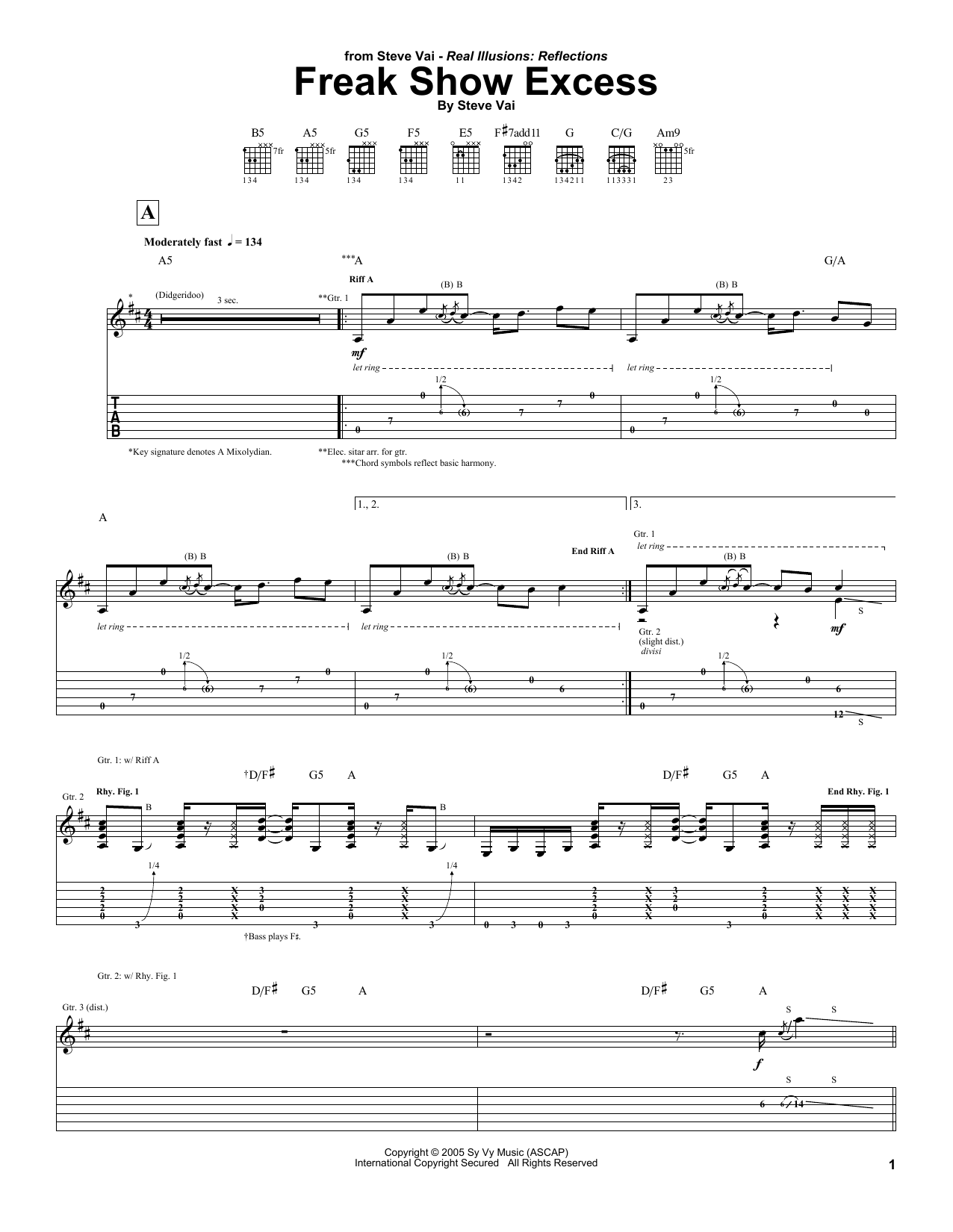 Download Steve Vai Freak Show Excess Sheet Music and learn how to play Guitar Tab PDF digital score in minutes