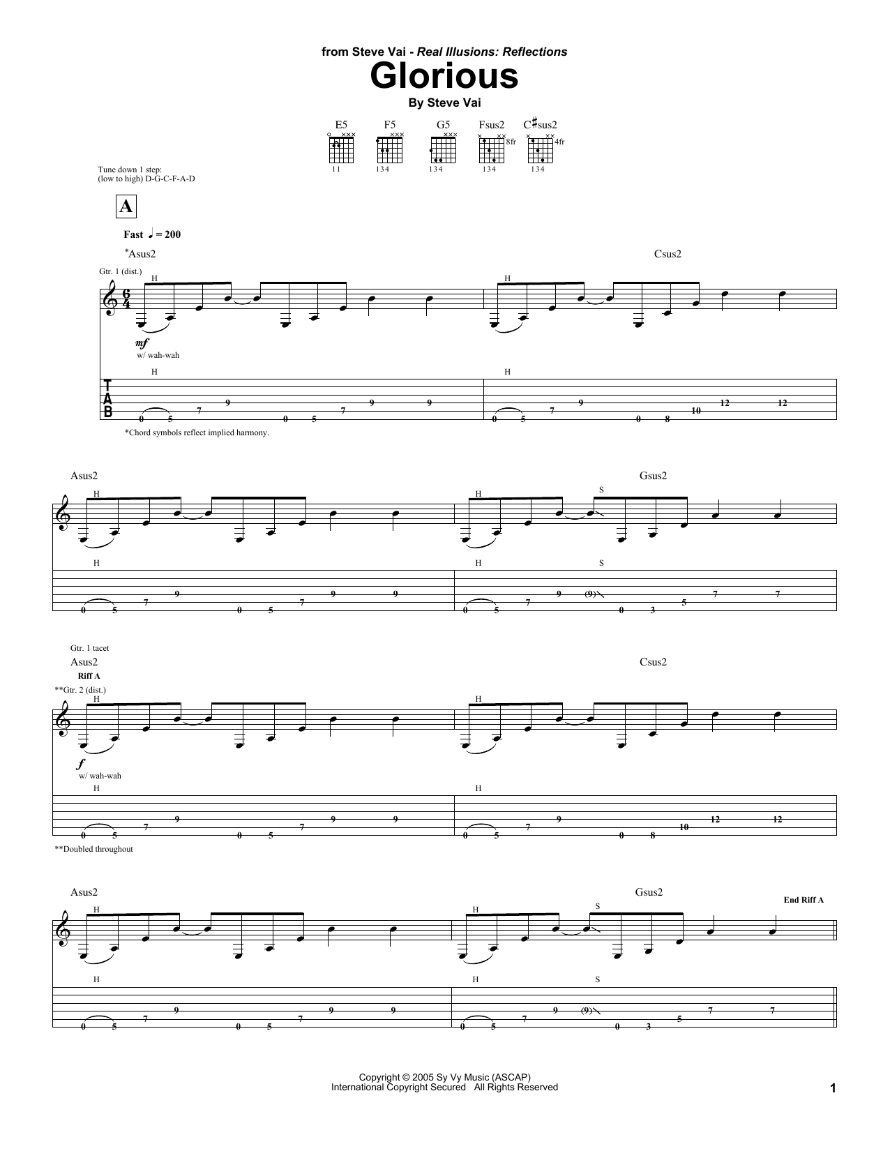 Download Steve Vai Glorious Sheet Music and learn how to play Guitar Tab PDF digital score in minutes