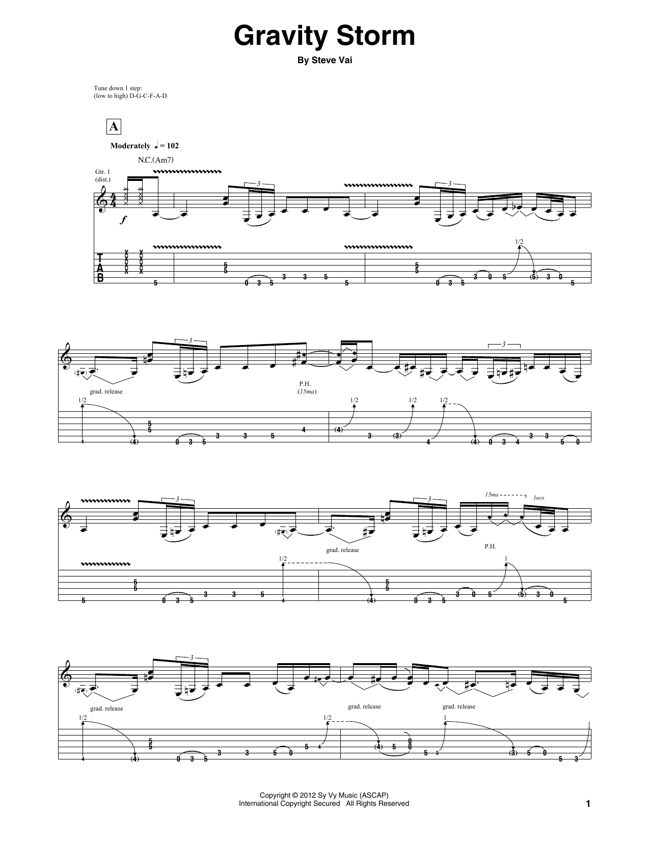 Download Steve Vai Gravity Storm Sheet Music and learn how to play Guitar Tab PDF digital score in minutes