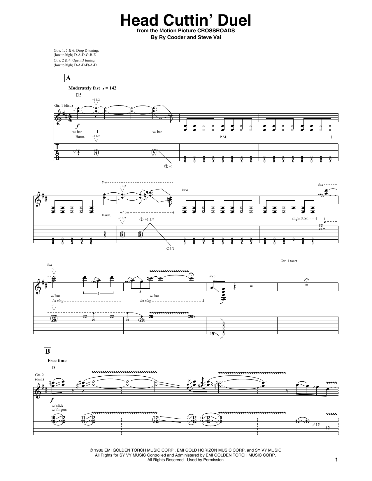 Download Steve Vai Head Cuttin' Duel Sheet Music and learn how to play Guitar Tab PDF digital score in minutes