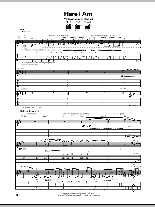 Download Steve Vai Here I Am Sheet Music and learn how to play Guitar Tab PDF digital score in minutes