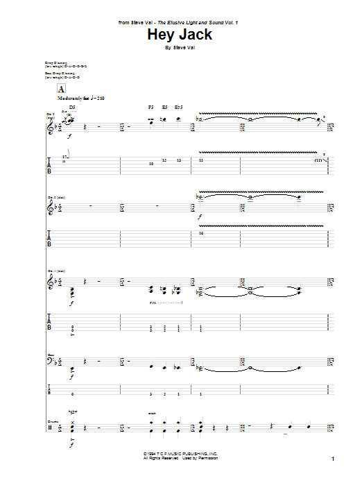 Download Steve Vai Hey Jack Sheet Music and learn how to play Guitar Tab PDF digital score in minutes
