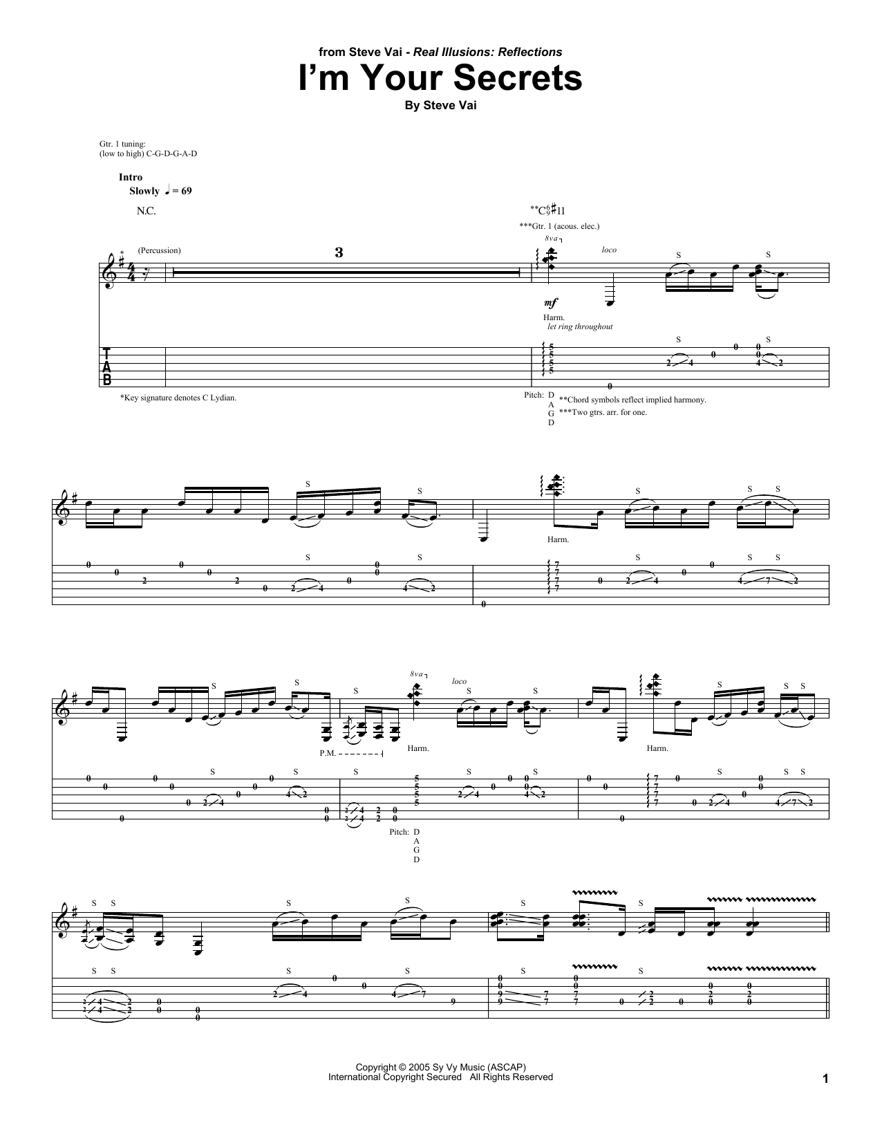 Download Steve Vai I'm Your Secrets Sheet Music and learn how to play Guitar Tab PDF digital score in minutes
