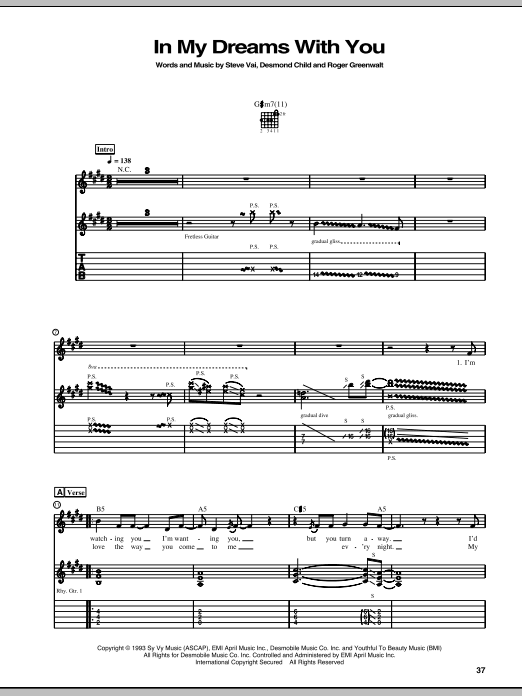 Download Steve Vai In My Dreams With You Sheet Music and learn how to play Guitar Tab PDF digital score in minutes