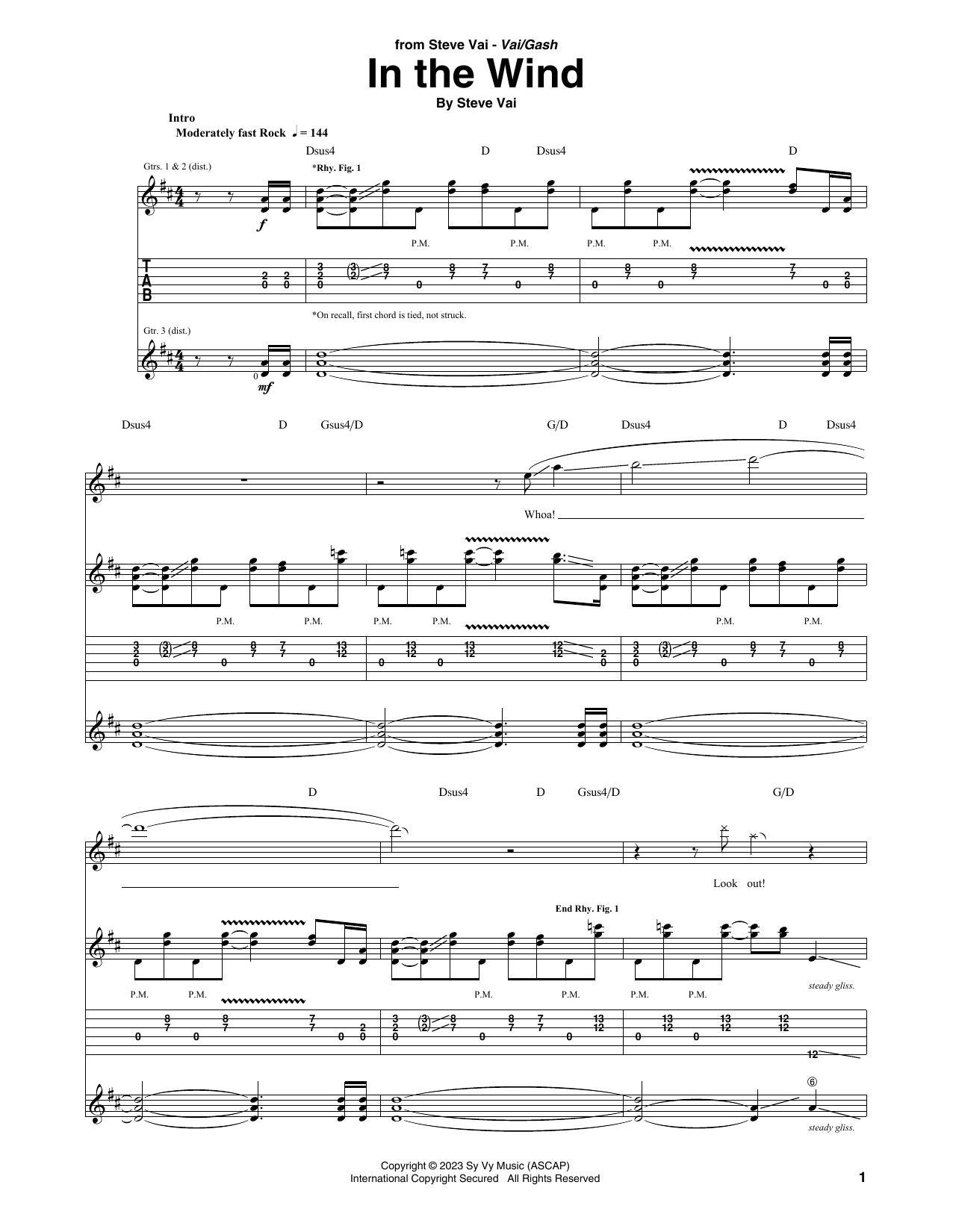 Download Steve Vai In The Wind Sheet Music and learn how to play Guitar Tab PDF digital score in minutes