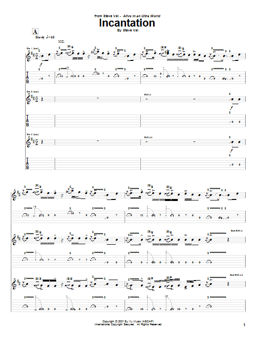 Download Steve Vai Incantation Sheet Music and learn how to play Guitar Tab PDF digital score in minutes