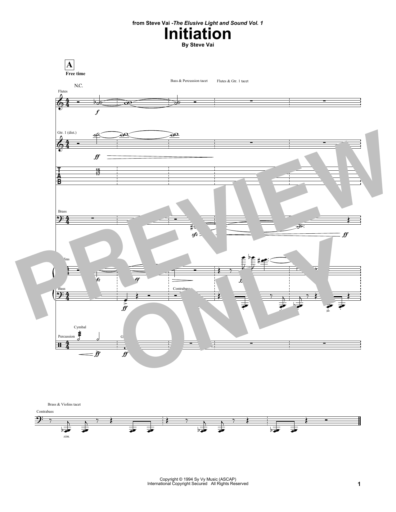 Download Steve Vai Initiation Sheet Music and learn how to play Guitar Tab PDF digital score in minutes