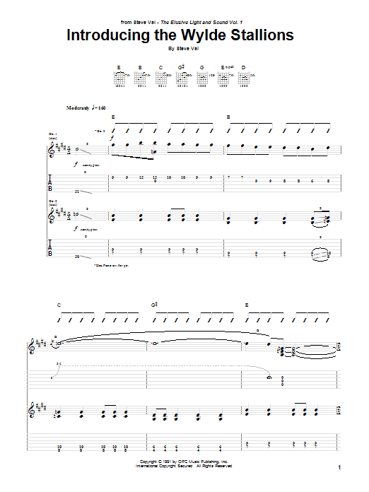 Download Steve Vai Introducing The Wylde Stallions Sheet Music and learn how to play Guitar Tab PDF digital score in minutes