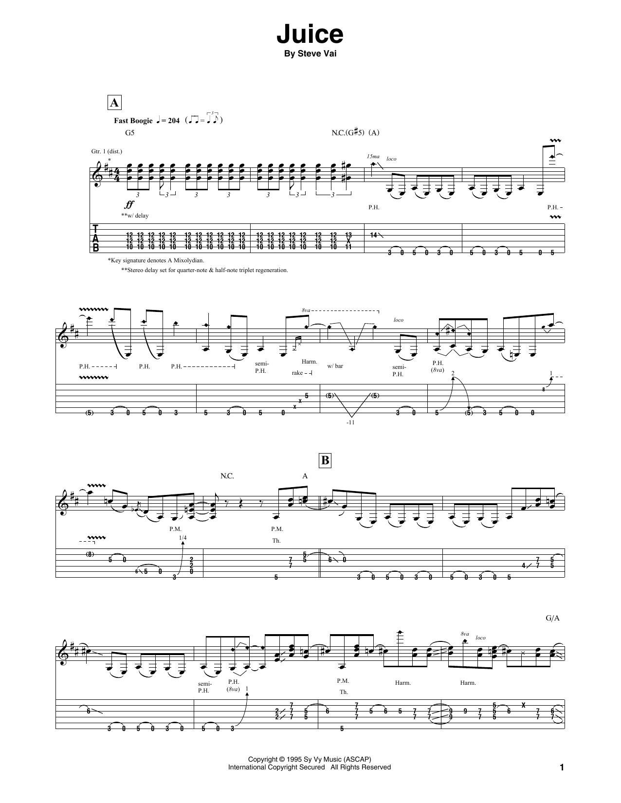 Download Steve Vai Juice Sheet Music and learn how to play Guitar Tab PDF digital score in minutes