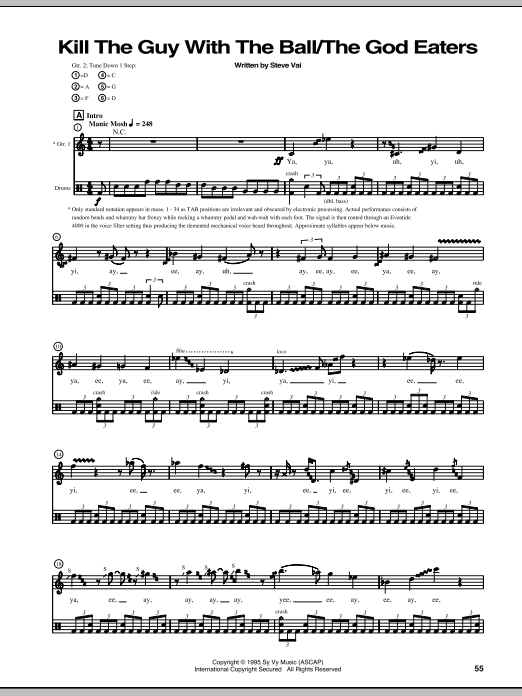 Download Steve Vai Kill The Guy With The Ball/The God Eaters Sheet Music and learn how to play Guitar Tab PDF digital score in minutes
