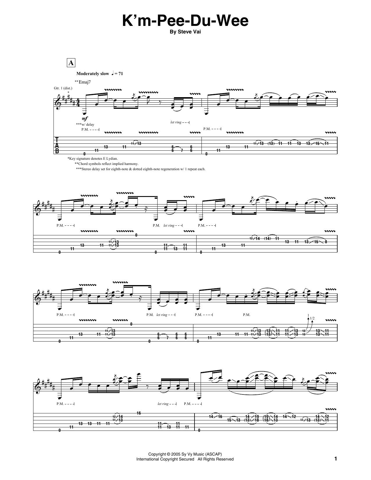 Download Steve Vai K'm-Pee-Du-Wee Sheet Music and learn how to play Guitar Tab PDF digital score in minutes