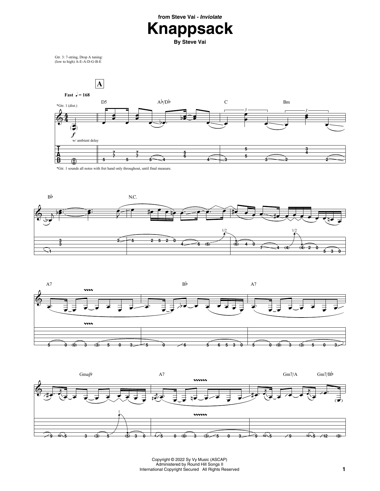 Download Steve Vai Knappsack Sheet Music and learn how to play Guitar Tab PDF digital score in minutes