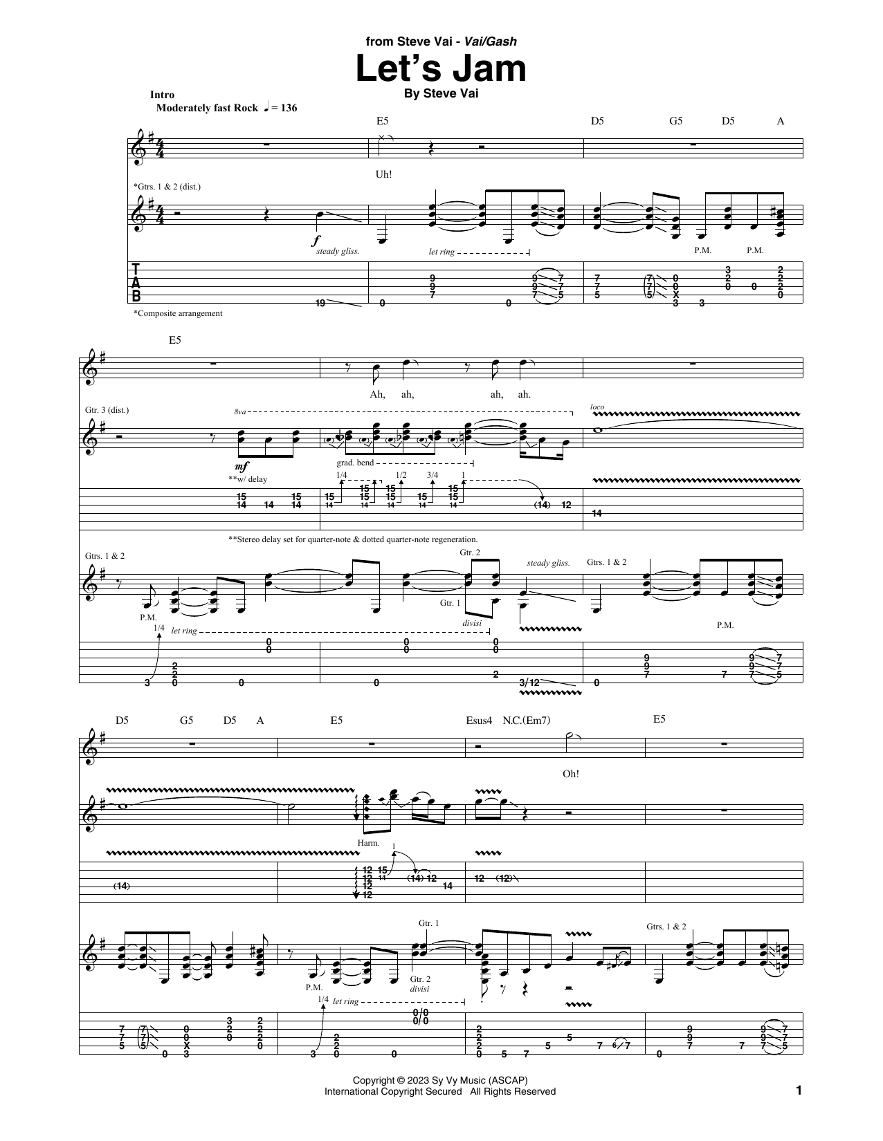 Download Steve Vai Let's Jam Sheet Music and learn how to play Guitar Tab PDF digital score in minutes