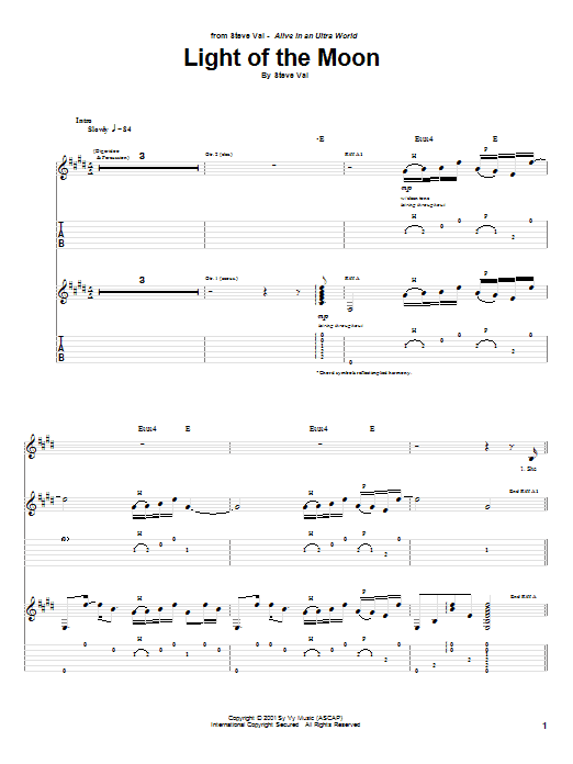 Download Steve Vai Light Of The Moon Sheet Music and learn how to play Guitar Tab PDF digital score in minutes