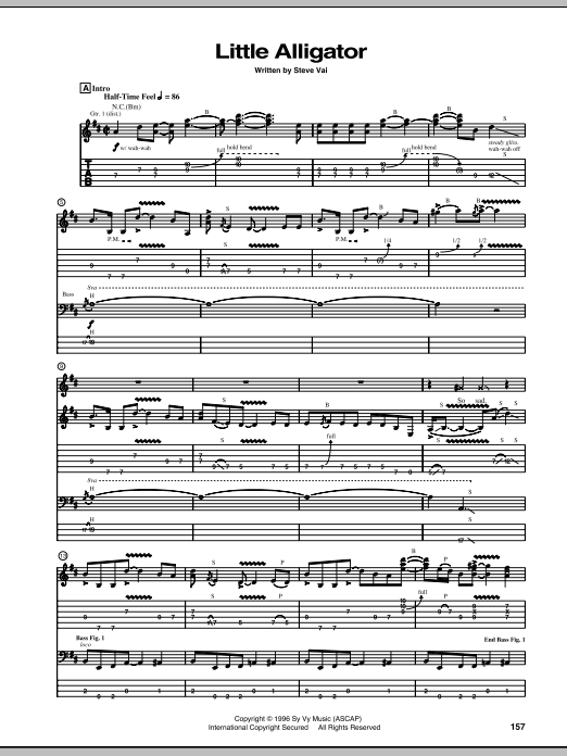 Download Steve Vai Little Alligator Sheet Music and learn how to play Guitar Tab PDF digital score in minutes