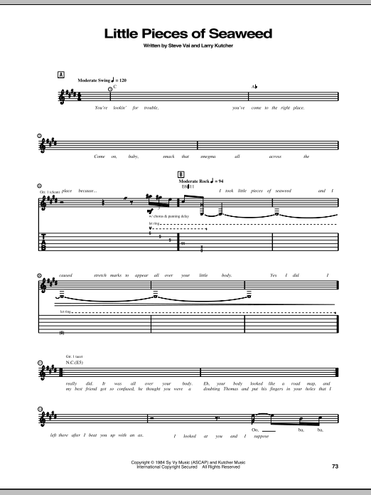 Download Steve Vai Little Pieces Of Seaweed Sheet Music and learn how to play Guitar Tab PDF digital score in minutes