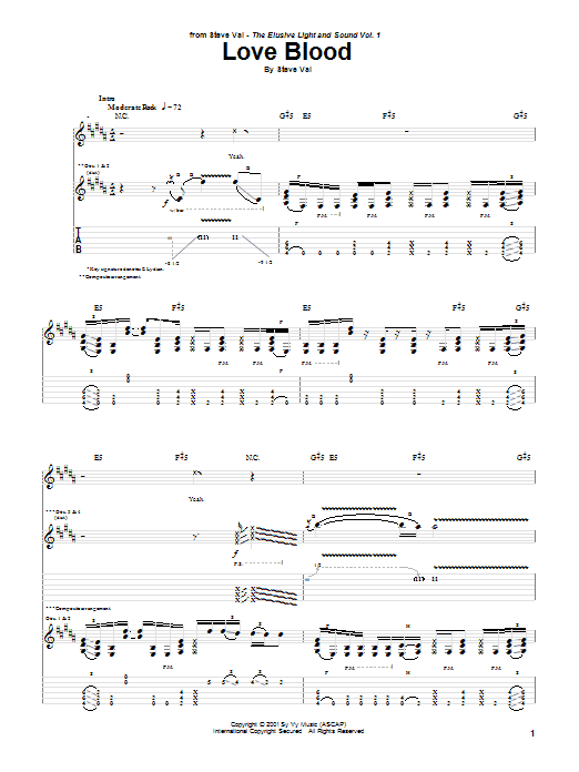 Download Steve Vai Love Blood Sheet Music and learn how to play Guitar Tab PDF digital score in minutes