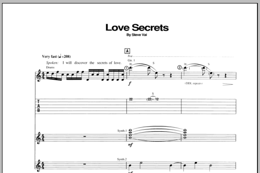 Download Steve Vai Love Secrets Sheet Music and learn how to play Guitar Tab PDF digital score in minutes