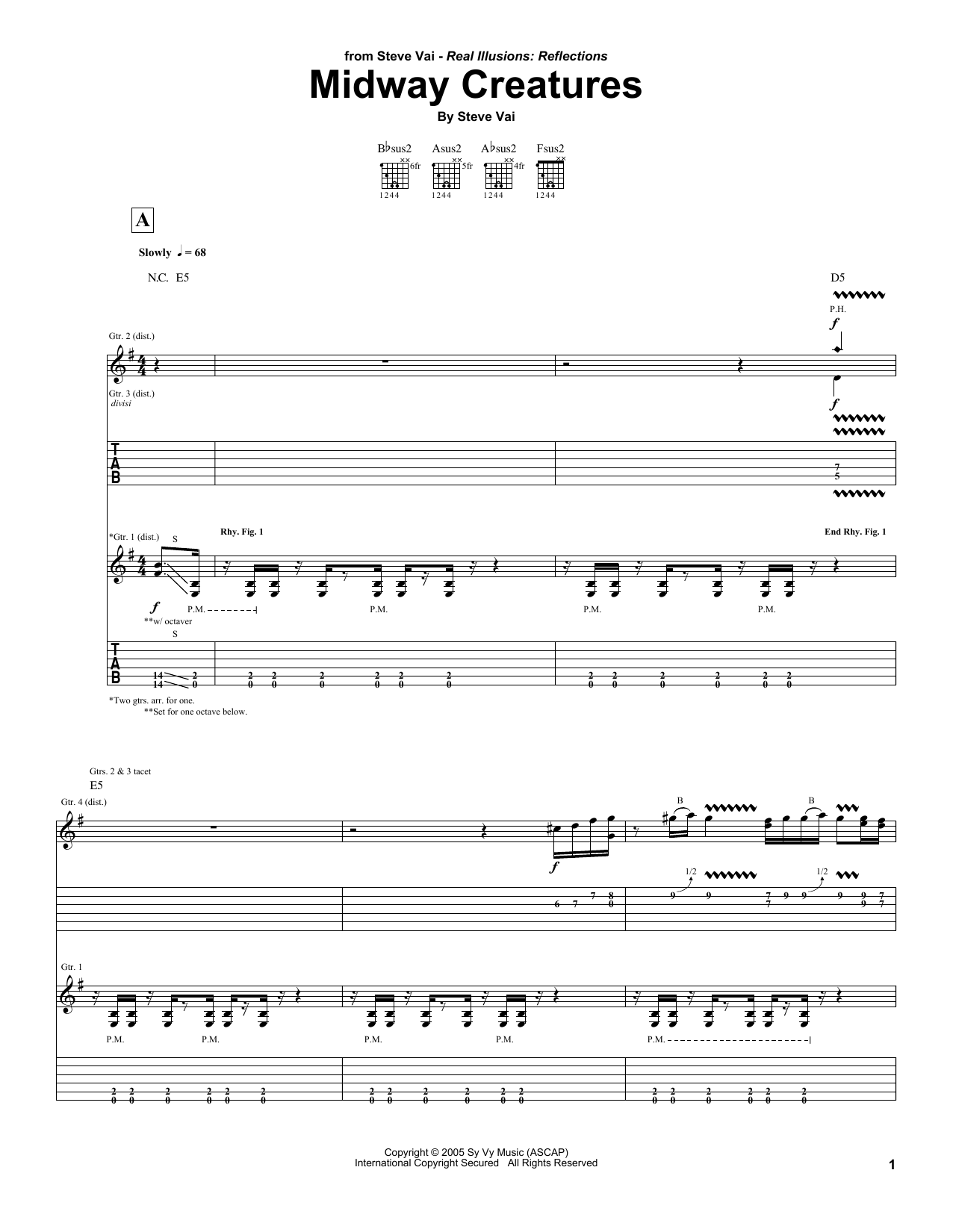 Download Steve Vai Midway Creatures Sheet Music and learn how to play Guitar Tab PDF digital score in minutes
