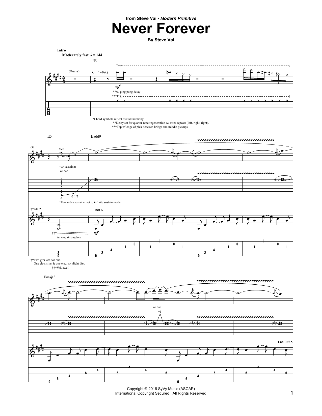 Download Steve Vai Never Forever Sheet Music and learn how to play Guitar Tab PDF digital score in minutes