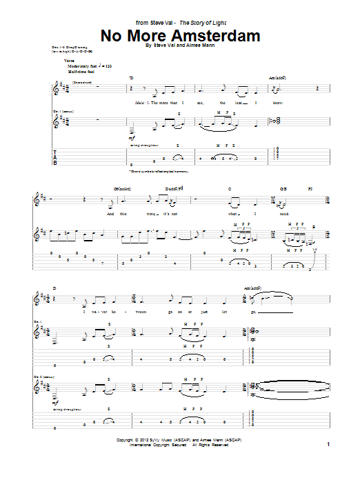 Download Steve Vai No More Amsterdam Sheet Music and learn how to play Guitar Tab PDF digital score in minutes