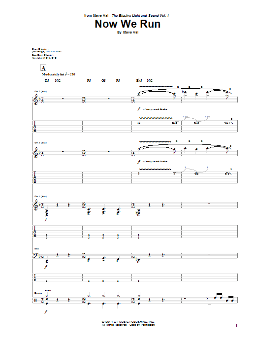 Download Steve Vai Now We Run Sheet Music and learn how to play Guitar Tab PDF digital score in minutes