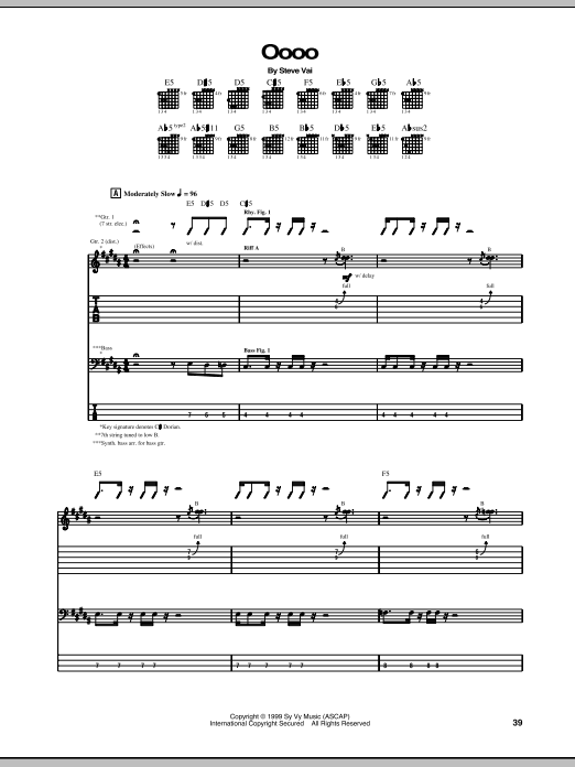 Download Steve Vai Oooo Sheet Music and learn how to play Guitar Tab PDF digital score in minutes