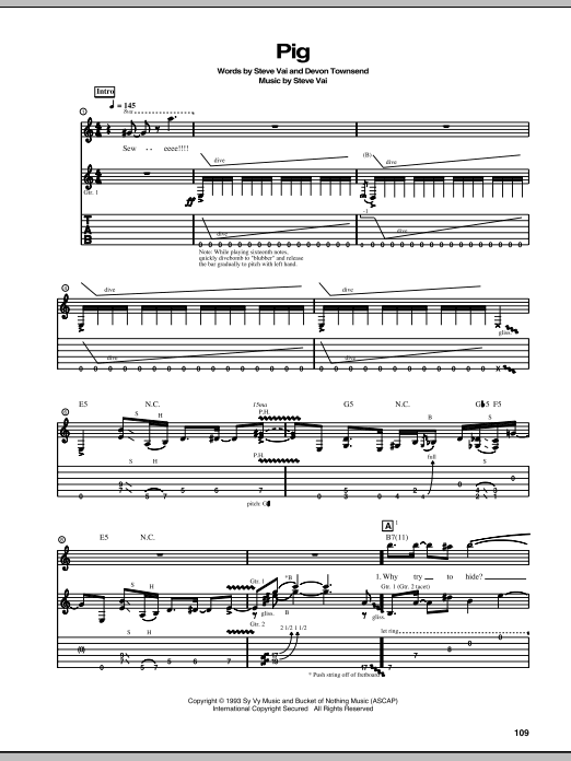 Download Steve Vai Pig Sheet Music and learn how to play Guitar Tab PDF digital score in minutes