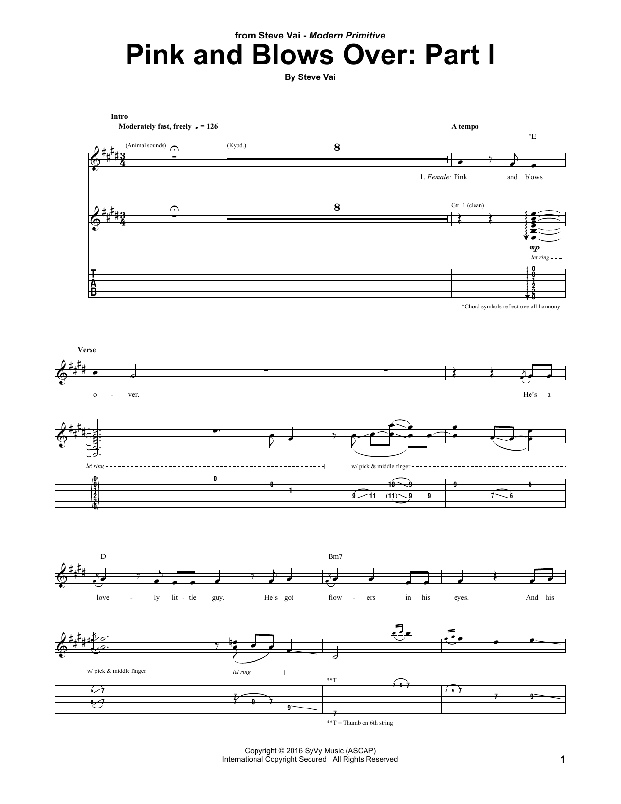 Download Steve Vai Pink And Blows Over: Part I Sheet Music and learn how to play Guitar Tab PDF digital score in minutes